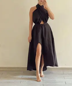 پیراهن مشکی پشت گردنی تافته
