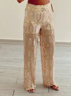 شلوار پولکی طلایی طرح دار