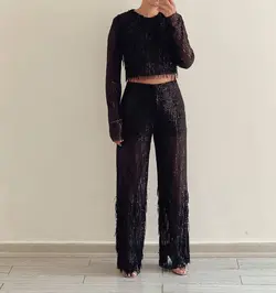 بلوز و شلوار پولک ریش ریش مشکی