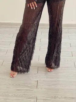 بلوز و شلوار پولک ریش ریش مشکی