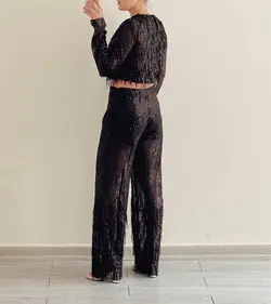 بلوز و شلوار پولک ریش ریش مشکی