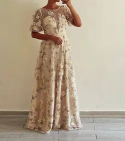 پیراهن ماکسی تور نباتی گل دوزی