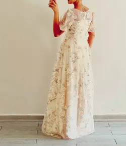 پیراهن ماکسی تور نباتی گل دوزی