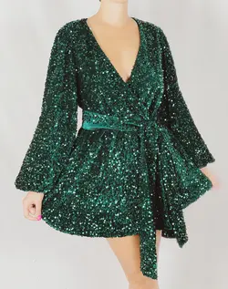 Green velvety sequin dress