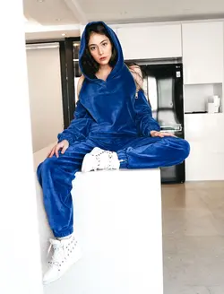 HOBRAT blue velvet hoodie and pants