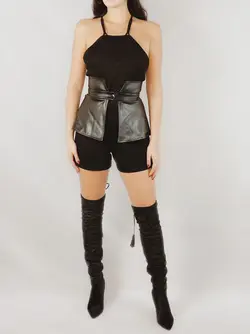 HOBRAT crepe playsuits with leather belts
