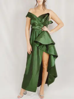 HOBRAT green tafeta maxi dress
