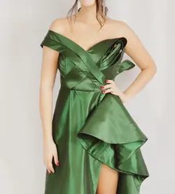 HOBRAT green tafeta maxi dress