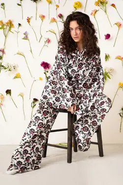 HOBRAT rose&amp;eye kimono and pants sleepwear