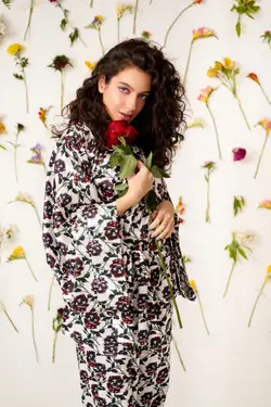 HOBRAT rose&amp;eye kimono and pants sleepwear