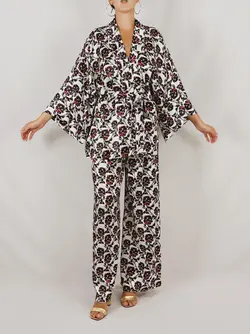 HOBRAT rose&amp;eye kimono and pants sleepwear