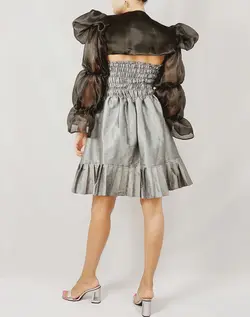 Tafeta dress with long sleeve organdi short jacket