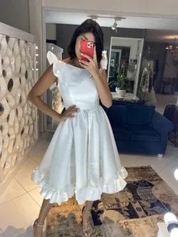 HOBRAT white satin and lace bridal dress
