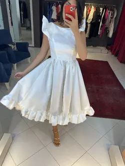HOBRAT white satin and lace bridal dress