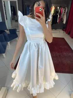 HOBRAT white satin and lace bridal dress