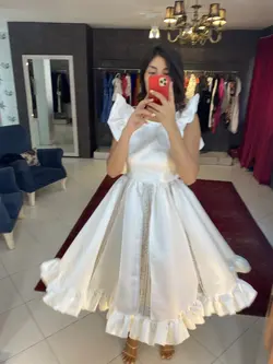 HOBRAT white satin and lace bridal dress