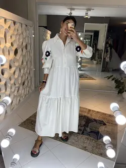 LINEN HANDCRAFTED FLOWERS DRESS