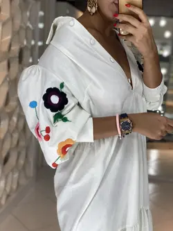 LINEN HANDCRAFTED FLOWERS DRESS