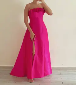 پیراهن ماکسی تافته سرخابی دکلته با رز دست ساز