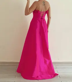 پیراهن ماکسی تافته سرخابی دکلته با رز دست ساز