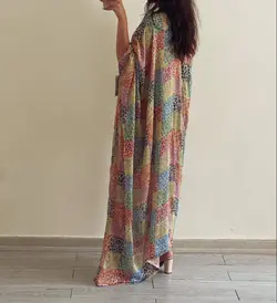 پیراهن ساحلی سیلک طرح چهل تیکه پلنگی