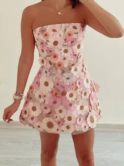 پیراهن گل برجسته رنگی دکلته
