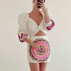 تاپ و دامن لینن گلدوزی