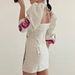 تاپ و دامن لینن گلدوزی