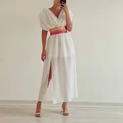پیراهن ساحلی سفید سوزن دوزی