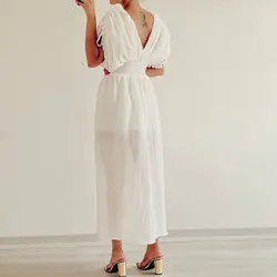 پیراهن ساحلی سفید سوزن دوزی
