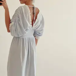 پیراهن ساحلی آبی سوزن دوزی