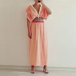پیراهن ساحلی گلبهی سوزن دوزی