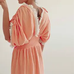 پیراهن ساحلی گلبهی سوزن دوزی