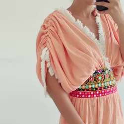 پیراهن ساحلی گلبهی سوزن دوزی