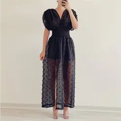پیراهن ساحلی نخی مشکی