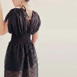 پیراهن ساحلی نخی مشکی