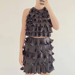 تاپ و دامن پیلیسه مشکی