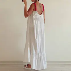 پیراهن پوپلین  با طناب قرمز