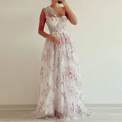 پیراهن ماکسی شکوفه سفید و صورتی