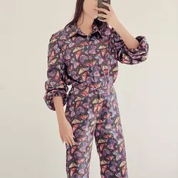 شومیز و شلوار ساتن طرح پروانه