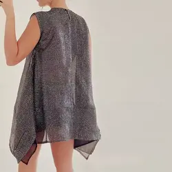 پیراهن تور سنگی مشکی نقره ای