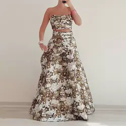 تاپ و دامن ژاکارد سفید طلایی