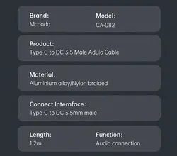 کابل تبدیل تایپ سی به جک ۳.۵ میلیمتری AUX مک دودو مدل MCDODO CA-0820 طول 120 سانتيمتر