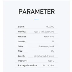 کابل شارژ و انتقال داده فنری USB به تایپ سی مک دودو مدل MCDODO CA-6420 طول 180 سانتیمتر