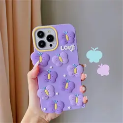 قاب آیفون پروانه بنفش LOVE برجسته سیلیکونی