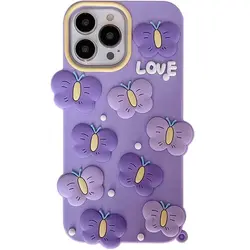 قاب آیفون پروانه بنفش LOVE برجسته سیلیکونی
