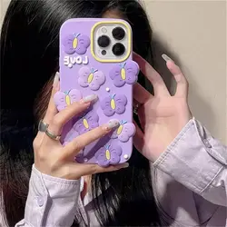 قاب آیفون پروانه بنفش LOVE برجسته سیلیکونی