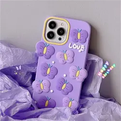 قاب آیفون پروانه بنفش LOVE برجسته سیلیکونی
