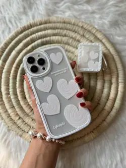 قاب آیفون قلب سفید استند دار با کاور ایرپاد
