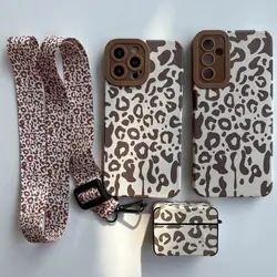 قاب پلنگی کبریتی همراه با بند ست مناسب برای آیفون و سامسونگ - jijstore جیج استور